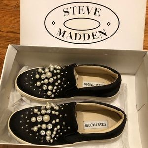 NEW Steve Madden Beaded Black Beaded Slip-Ons